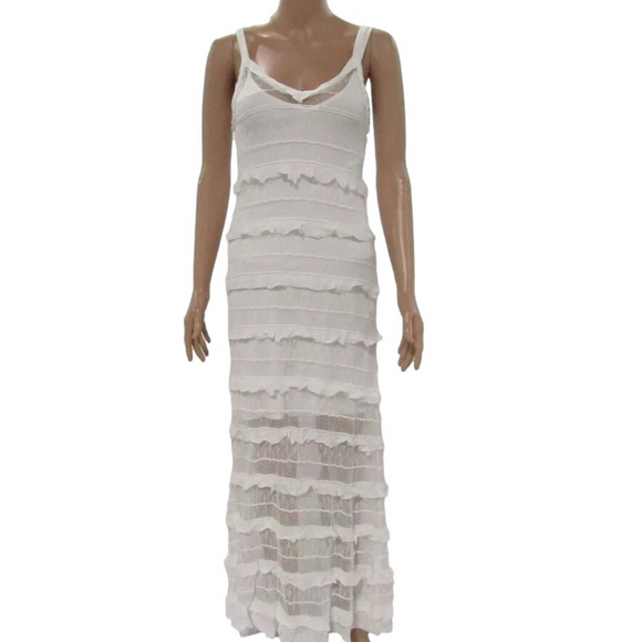 NEW SANDRO Womens Two Layer Jessie Knit Maxi Dress White Size 6 - Picture 1 of 12